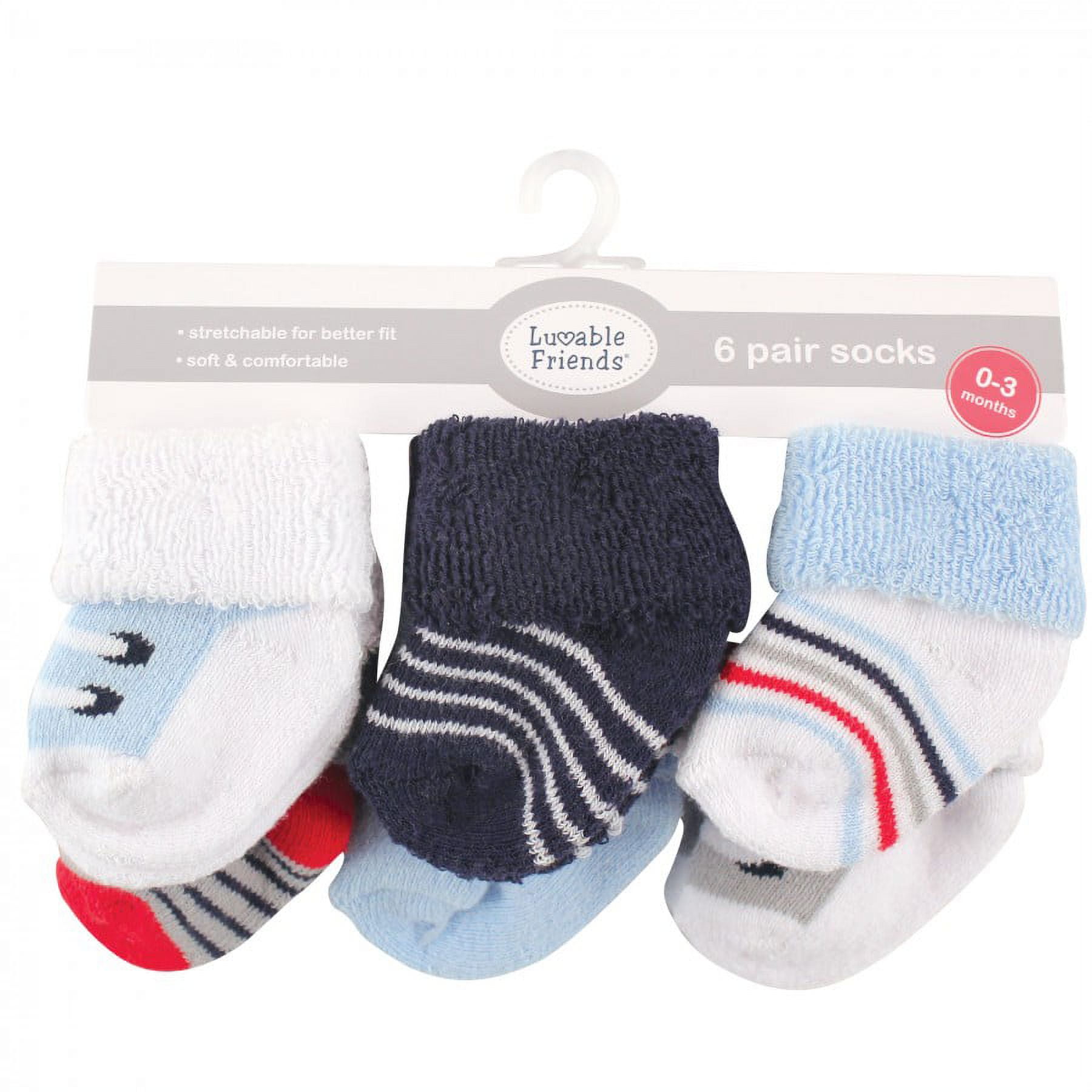 Luvable Friends Baby Boy Newborn and Baby Terry Socks, Whale, 0-6 Months