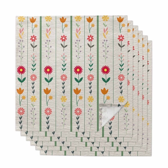 Spring Floral Cloth Napkins, Colorful Summer Flowers Vintage Botanical Washable and Reusable Dinner Napkins Set of 6, Table Napkin for Kitchen Party Birthday Wedding Hotel Housewarming 20"x20"