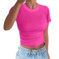 thumbnail image 2 of Tshirts For Women Solid Color Crew Neck Slim Fit Short Sleeve Sports Fitness Tunic Tops Pullover Tee Shirts Activewear,Pink,M, 2 of 4