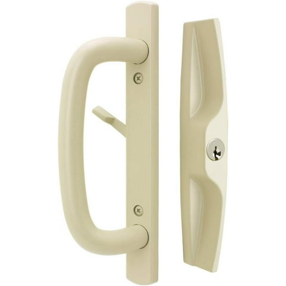 Veranda Sliding Glass Door Handle Set, Tan, Keyed, 3-15/16” Screw Holes, 1-3/4” Door Thickness