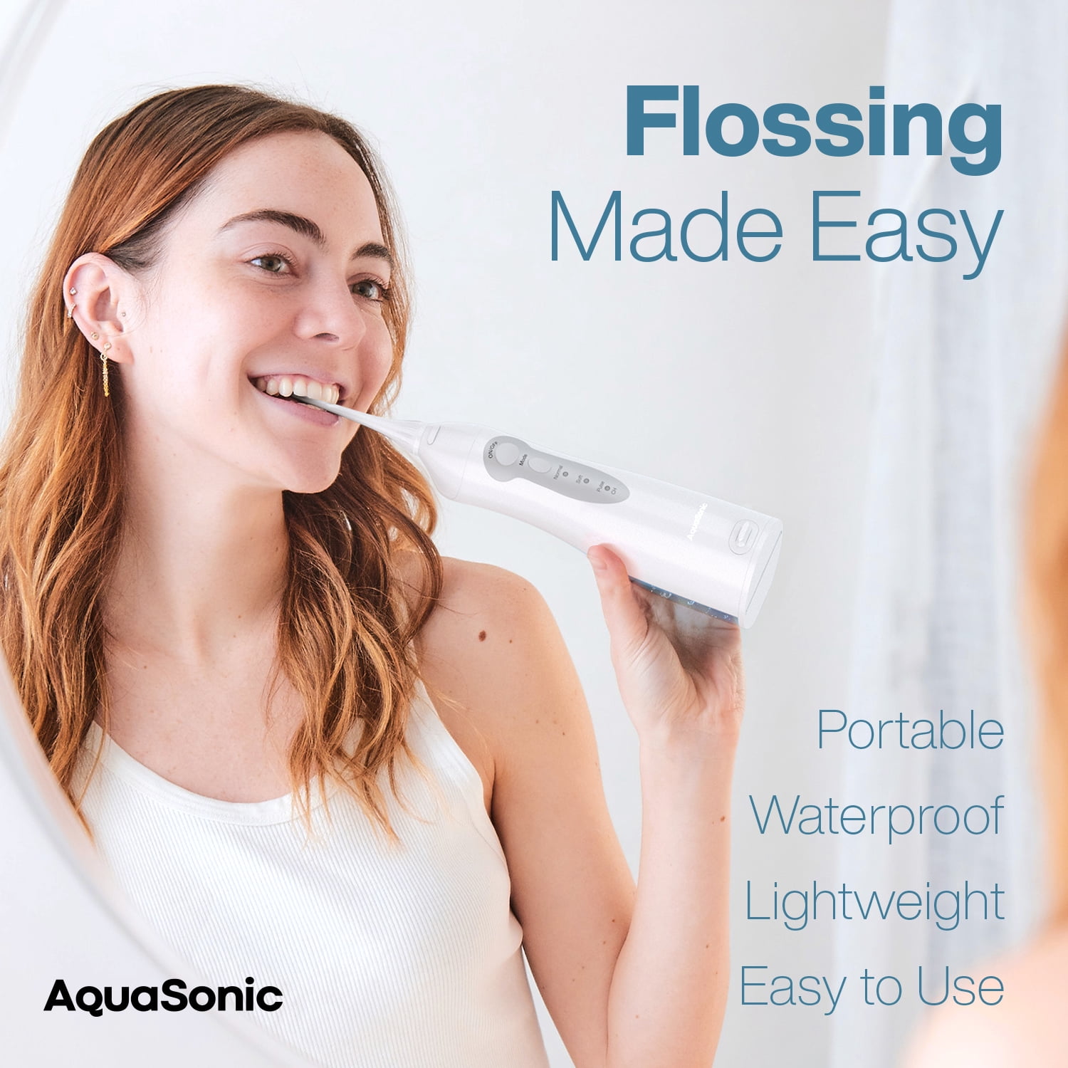AquaSonic Aqua Water Flosser - Rechargeable Portable Oral Irrigator, 4 Tips, 3 Modes, 150ml Tank (White)