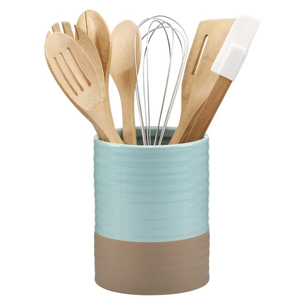 Basic Essentials Kitchen 8 Piece Mint Ceramic Tub of Tools ...