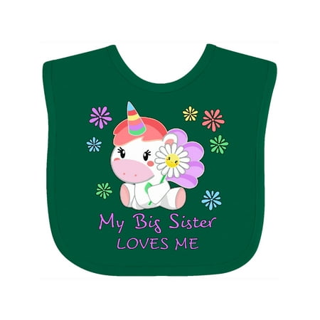 

Inktastic My Big Sister Loves Me- Cute Unicorn Boys or Girls Baby Bib
