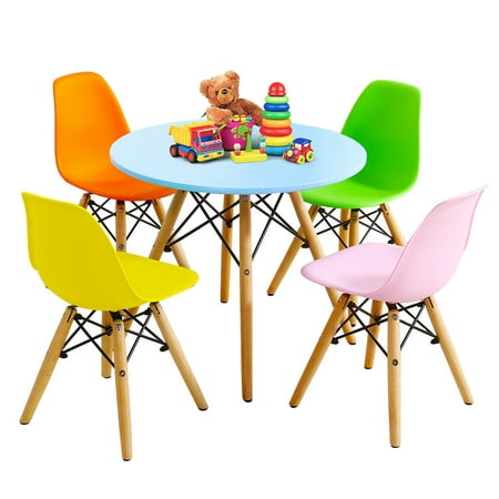Gymax 5 Pc Kids Colorful Round Table, Round Toddler Table And Chairs