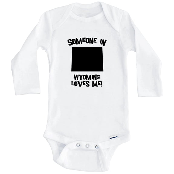 Someone In Wyoming Loves Me State Silhouette Cute One Piece Baby Bodysuit - One Piece Baby Bodysuit (Long Sleeve), 0-3 Months White