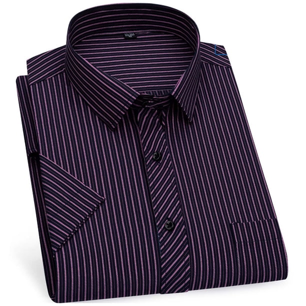 Blusa y camisa de manga corta con cuello vuelto para hombre, camisa informal de negocios con solapa y bolsillo de manga corta a rayas para hombre, blusa para hombre