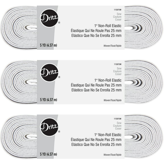 Dritz 1" Non-Roll Elastic, 3-Pack, White, 5 Yd Ea.