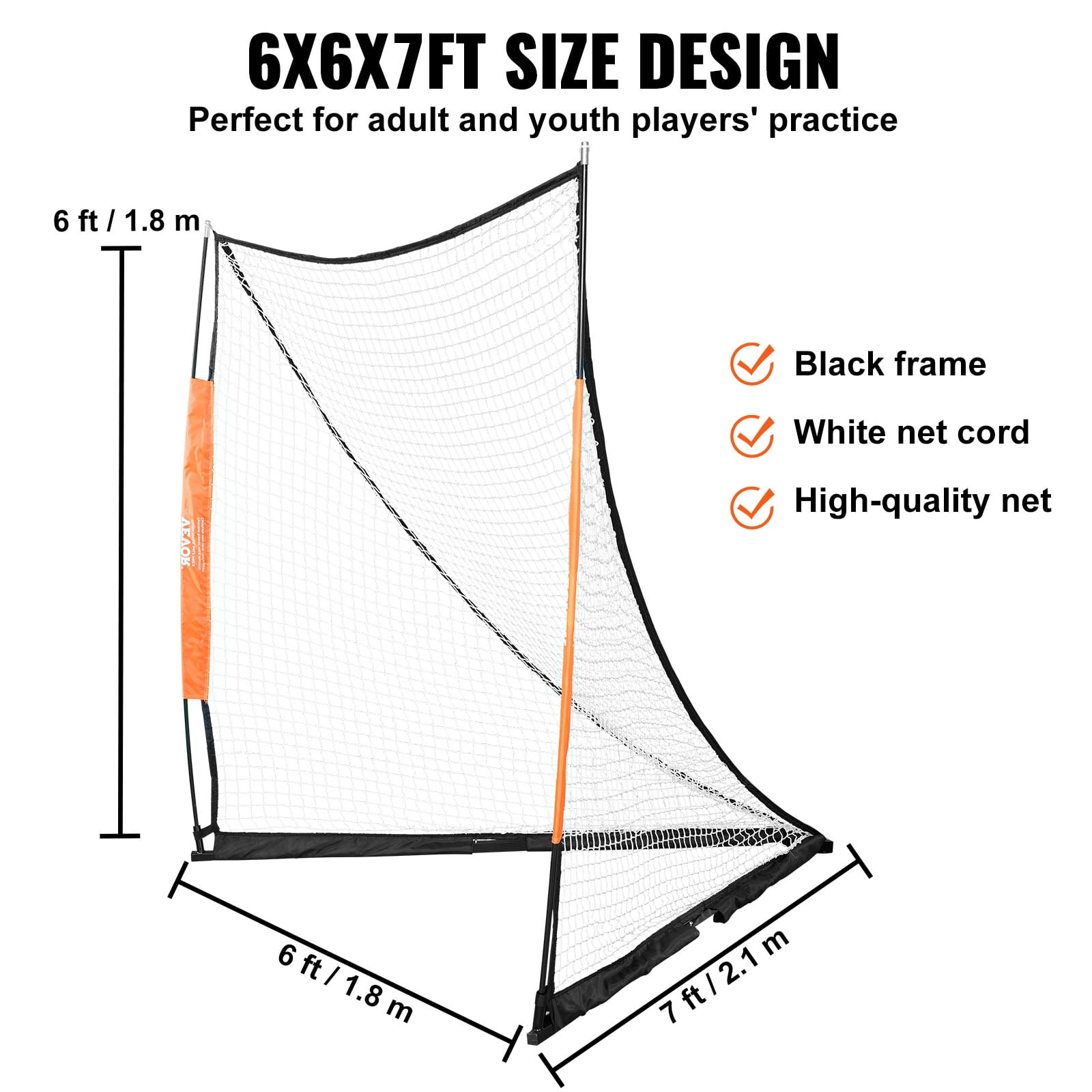 KFFKFF 6'x6' Lacrosse Goal Net ,Steel Frame Backyard Lacrosse Portable Lacrosse Goal Backyard Training Equipment w/Carry Bag, Quick Setup