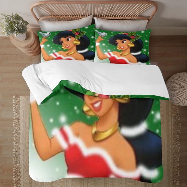Juego de edredón con diseño de princesa Jasmine para niños, niñas y adultos, diseño geométrico en 3D, 1 funda de edredón y 2 fundas de almohada