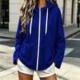 thumbnail image 2 of DJDLJWCJ Women's Full Zip Hoodies Loose Fit Long Sleeve Hoodie Sweatshirts Solid Color Lightweight Hooded Jacket Blue Size M, 2 of 7