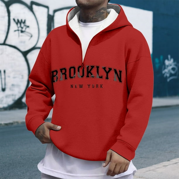 MHFRRA Sudadera con Capucha y Cremallera de Un Cuarto con Estampado de Letras, Cómoda y Casual, con Capucha y Cremallera Completa Interior Suave para Uso Diario y Actividades Al Aire Libre Rojo
