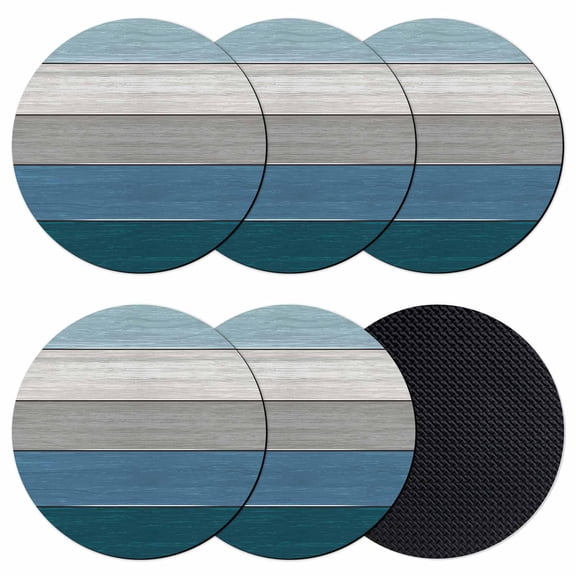 Blue Ombre Wooden Coasters Set of 6, Absorbent Coasters for Drinks, Farmhouse Retro Wood Gradient Coaster for Desk Coffee Table Protection, Home Decor House Warming Gifts 4"