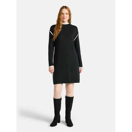 Time and Tru Women's Tipped Sweater Dress, Midweight, Sizes XS-XXXL