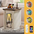 thumbnail image 3 of DWVO Farmhouse End Table with Charging Station and LED Lights, Nightstand with Door & Storage Shelf Side Table for Living Room Bedroom - Walnut & Brown, 3 of 12