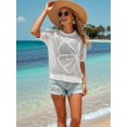 thumbnail image 4 of Women's Summer Short Sleeve Crochet Tops Hollow Out Floral Sweaters Beach Vacation Cruise Outfits White XL, 4 of 9