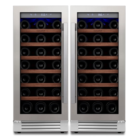 Ca'Lefort Two 15 inch Wine Fridge,66 Bottle Dual Zone Wine Cooler Refrigerator,Freestanding & Built-in with Stainless Steel frame for Kitchen Office