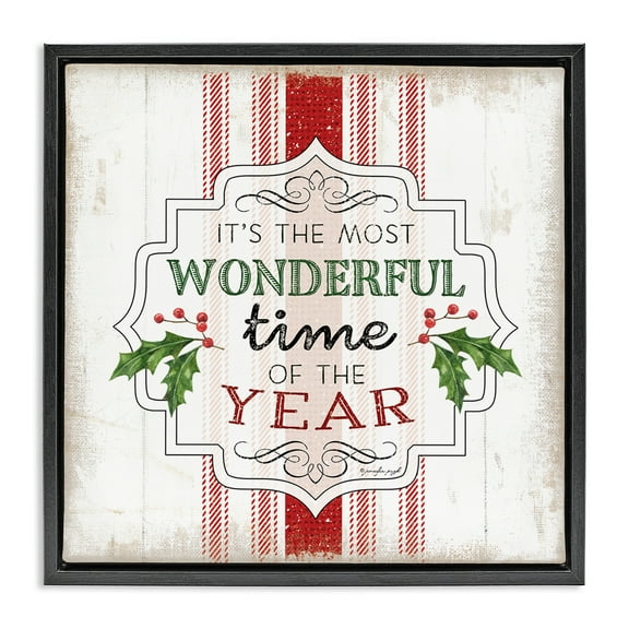 Stupell Industries Festive Holiday Rustic Stripes Inspirational Painting Black Floater Framed Canvas Art Print Wall Art, 18 x 18