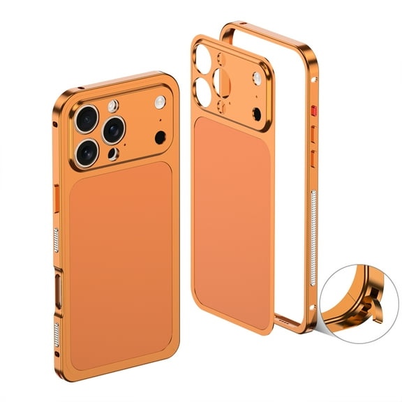 Dteck Slim Metal Case for iPhone 16 Pro Max, Aluminum Frame Protection with Camera Lens Cover,Minimalist Design,Orange