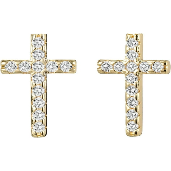 14K Gold Plated Stud Earrings, Hypoallergenic Small Tiny Gold Cross Earrings For Women[Z8297]