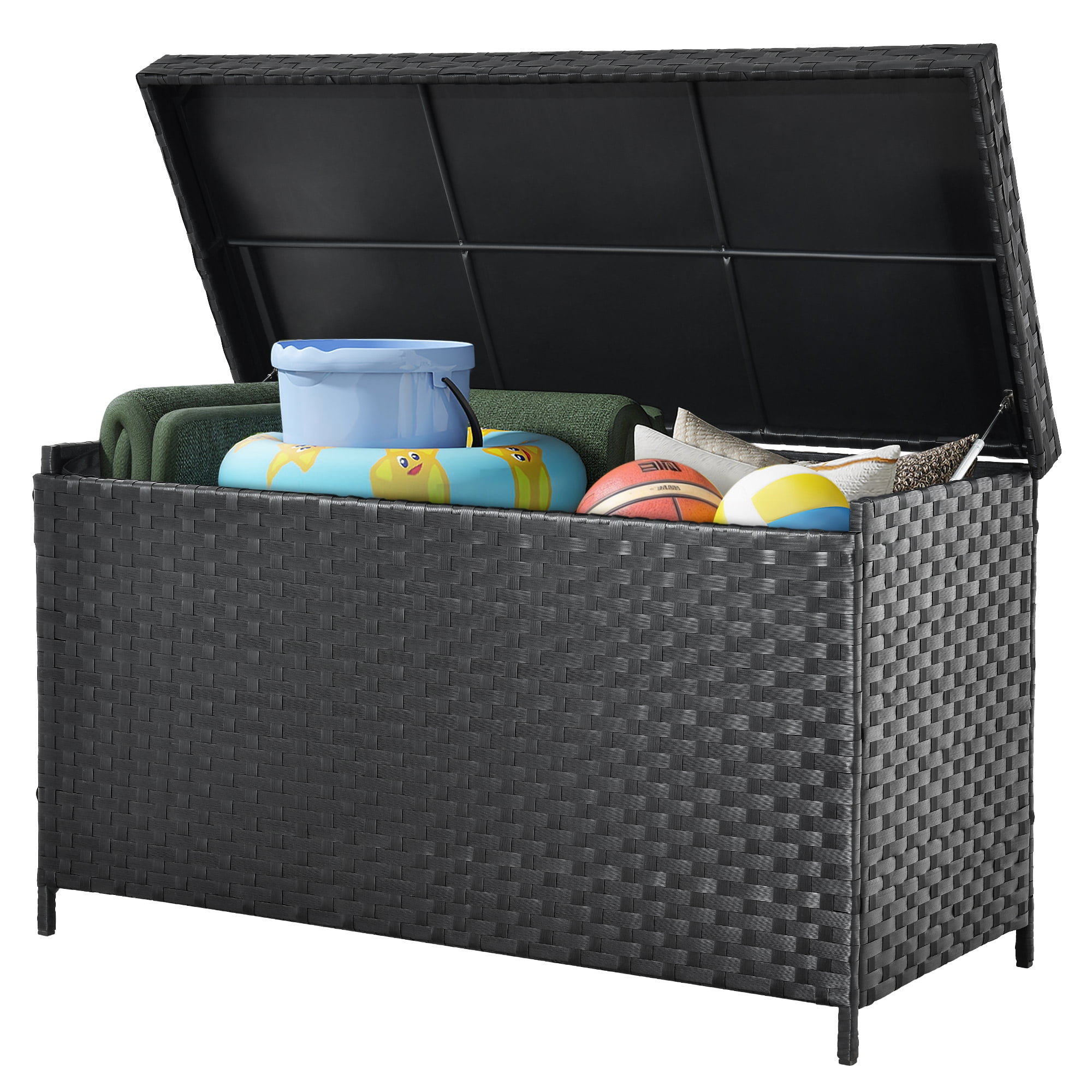 Dextrus Outdoor Water-Resistant 170 Gallon Wicker Deck Box, Black