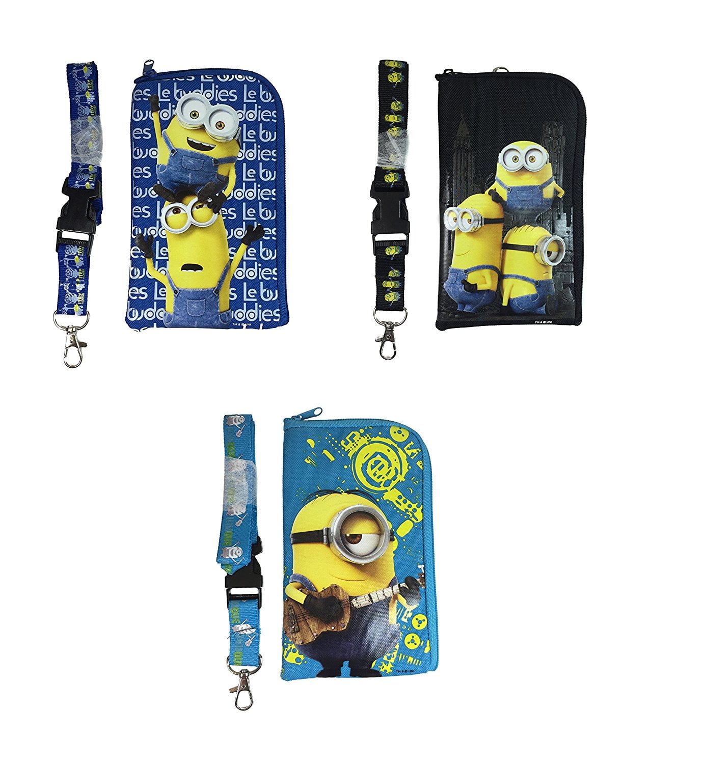 Minions Detachable Lanyard Zipper Wallet ID Pouch and Phone Holder Black