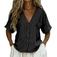 thumbnail image 2 of Kelon Short Sleeve Womens Linen Cotton Tops Vacation Casual Outfits Blouses Dressy Casual Summer Outfits 2026, 2 of 7