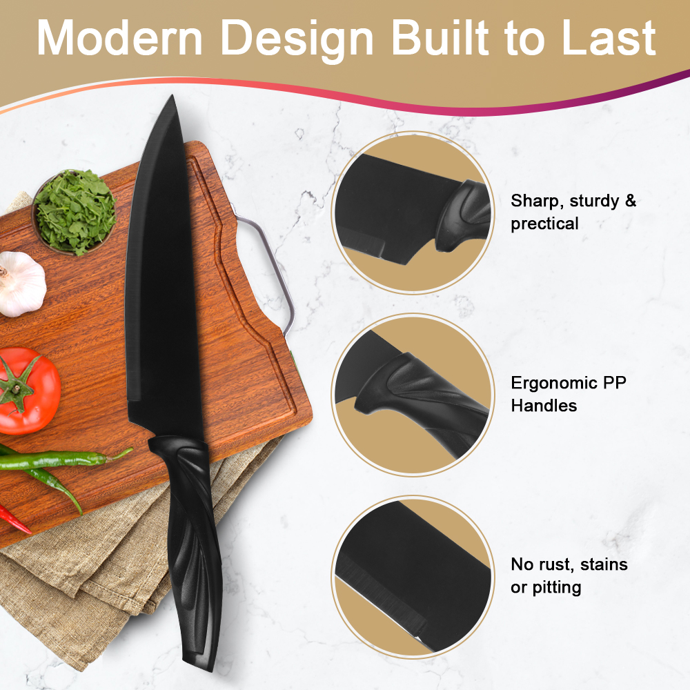 Knife Set with Block,Sharpener,Acrylic Stand 17 PCS Black High Carbon Stainless Steel Kitchen Knives