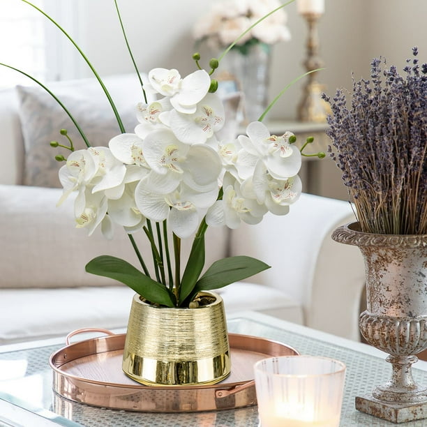 15.7" Orchids Artificial Flowers White Phalaenopsis in Gold Pot Realistic  Touch Faux Orchid Plant for Home Office Room Table Centerpieces Kitchen  Decor - Walmart Business Supplies