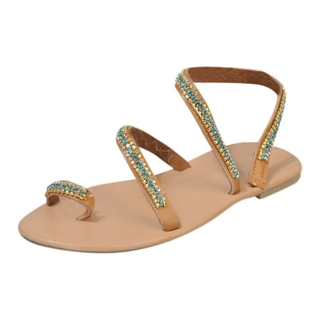 CHOII Clearance Women s Fashion Summer Boho Flat Non Slip Crystal Sandals Open Toe Beach Casual Shoes Flip Flops Women s Orthopedic Sandals Ankle Strap Sandals Brown/6.5