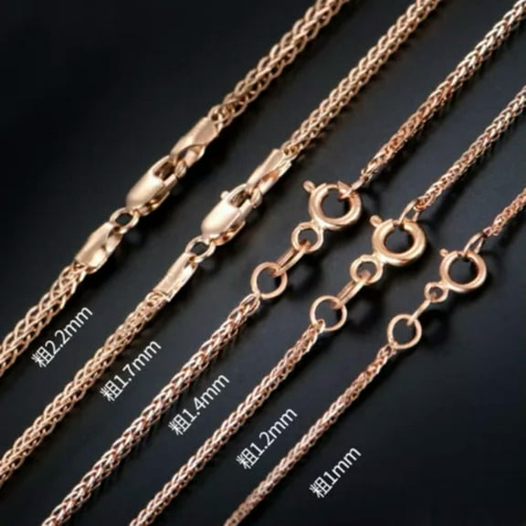 K-KED Real 18K Rose Gold Chain For Women Female Au750 Gift Wheat Necklace 20inch-42cm/16.5inch-1.5-1.7g-1mm