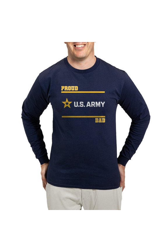 - Proud Army Dad White And Gold Long Sleeve T Shirt - Long Sleeve Dark T-Shirt