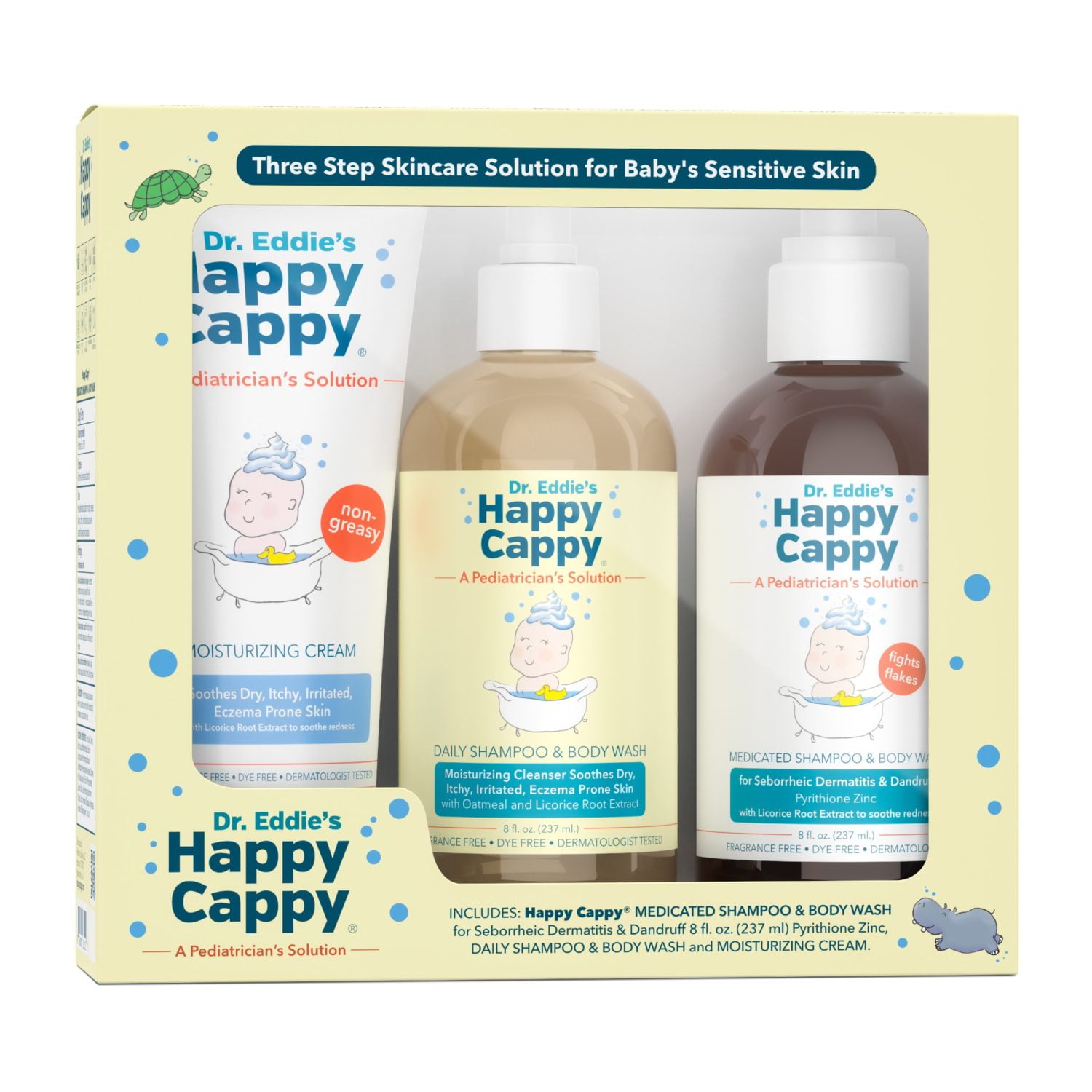 Dr. Eddie's Happy Cappy Gift Set, 3 Step Skincare Solution for Baby's Sensitive Skin, 3 Pieces