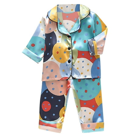 

wofedyo Toddler Kids Baby Boys Girls Satin Cartoon Button Down Shirt Tops + Long Pants Silk Pajamas Sleepwear Outfits Loungewear Set Girls Spa Robe Girls Hooded Robes Size