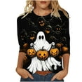 thumbnail image 2 of VKOYWKM Chandail d'Halloween pour Femmes Manches 3/4 Hauts pour Femmes T-Shirts Graphiques Citrouille et Fantôme d'Halloween Blouse de Fête d'Halloween Col Rond T-Shirts Amples et Effrayants, 2 of 5