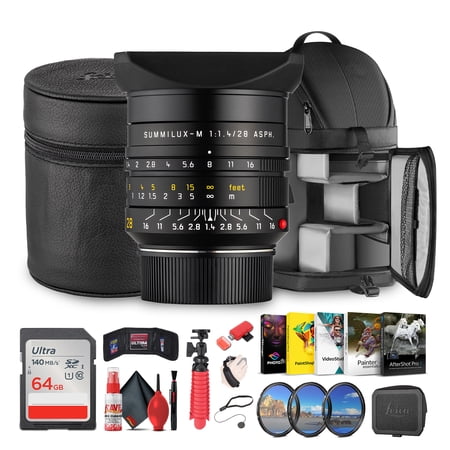 Leica Summilux-M 28mm f/1.4 ASPH. Lens (Black) Professional Wide-Angle Prime M-Mount for Low-Light Street Architecture Travel & Documentary Photography (11668) + Sling Backpack + More