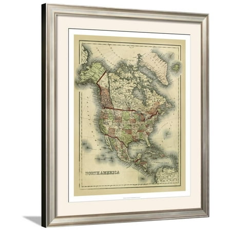 Antique Map of North America Framed Art Print Wall Art By Alvin Johnson - 32x38