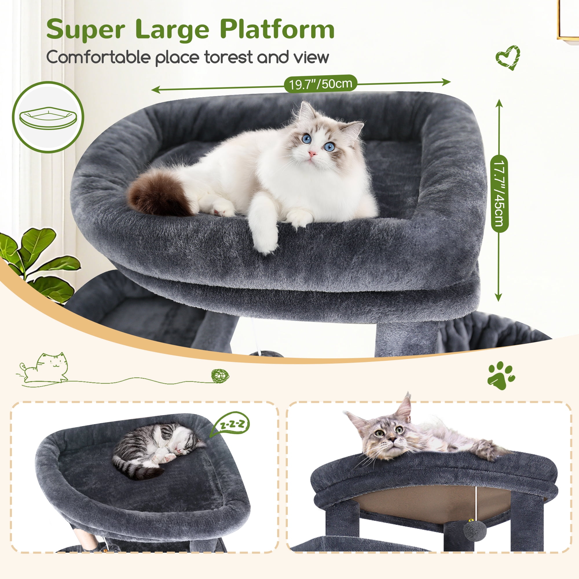Globlazer 84" Multilevel Large Cat Tree Tower for Indoor Cats with 2 Condos, 3 Hanging Baskets & 8 Scratching Posts, Dark Gray