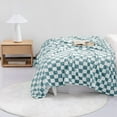 thumbnail image 6 of Throw Blankets Flannel Blanket with Checkerboard Grid Pattern Soft Throw Blanket for Couch, Bed, Sofa Luxurious Warm and Cozy for All Seasons (Light Blue, 51"x63"), 6 of 6