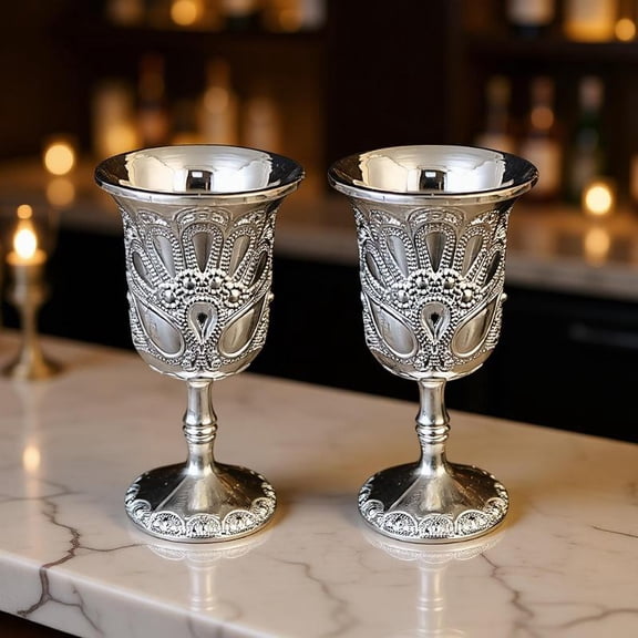 Zeiwohndc Metal Wine Cups Retro Chalices Goblet European Style Embossed Drinking Cups