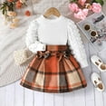 JAKANYQ Baby Girls Suits Bubble Long Sleeve Top Plaid Printed Bow Skirt