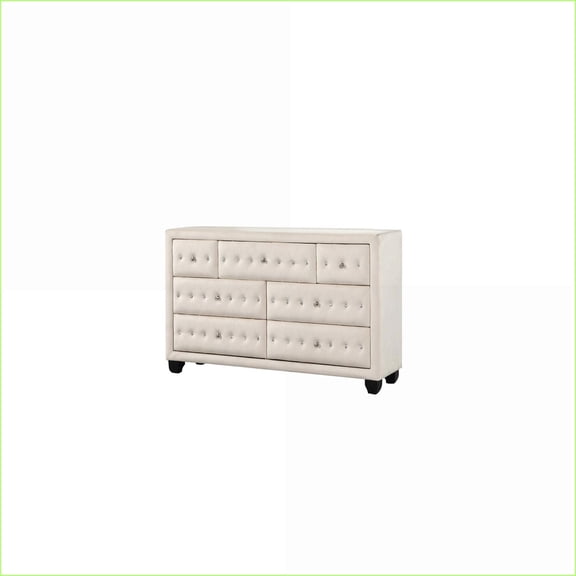 Dressers Modern 7-Drawer Crystal Tufted Velvet Dresser | Cream | Solid   Manufactured Wood