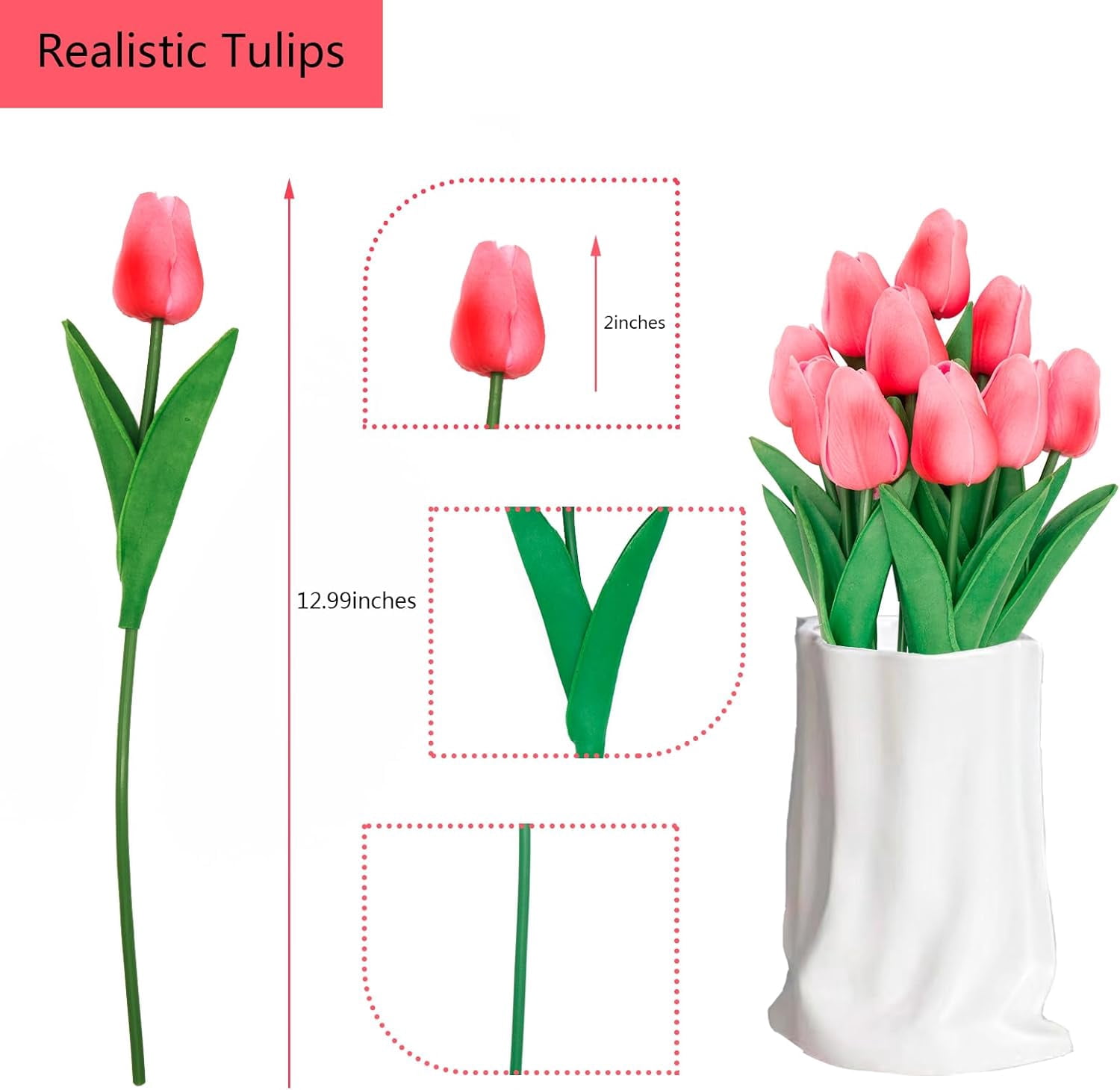 Blue Flowers Fake Tulips Artificial Flowers, 13 Inch Real Touch PU Flowers for Decoration, 10 Pcs Tulip Flowers Bouquet for Vase, Mother's Day Easter Valentines Gifts