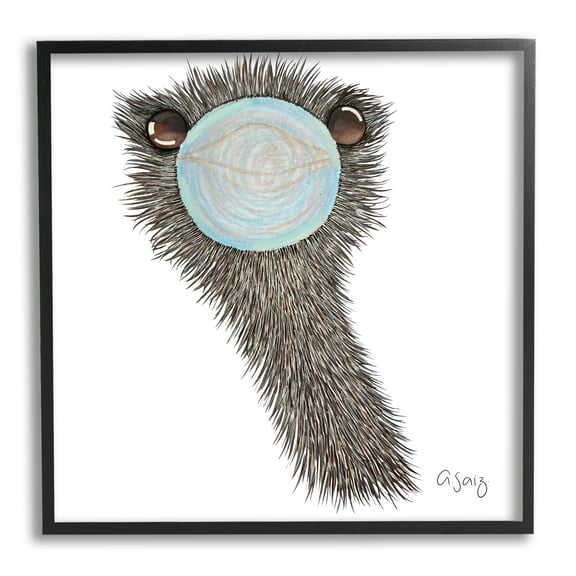 Stupell Industries Funny Ostrich Blowing Bubblegum Animals & Insects Painting Black Framed Art Print Wall Art