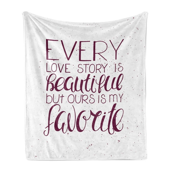 Romantic Soft Flannel Fleece Throw Blanket, Romance Words Our Story Valentines Day Theme with a Calligraphy, Cozy Plush for Indoor and Outdoor Use, 50" x 60", Maroon and White, by Ambesonne