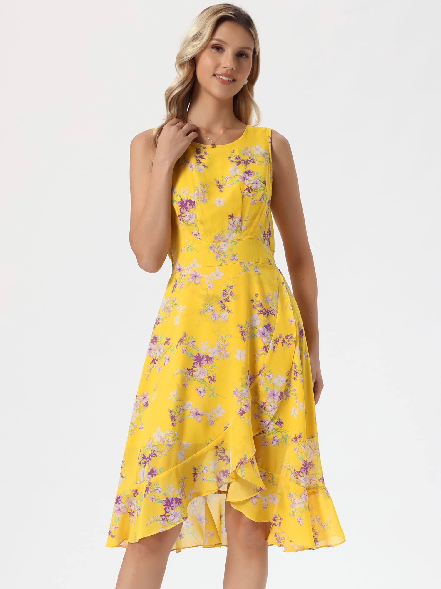 DARING DIVA Women's Summer Wrap Round Neck Keyhole Back Dresses M Yellow