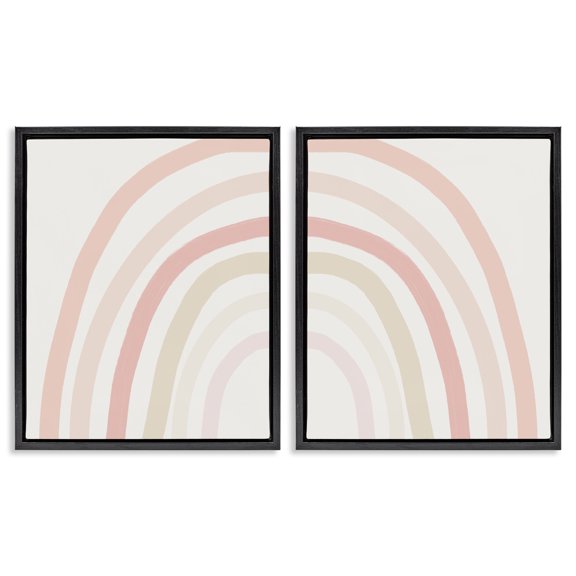 Stupell Industries Children's Soft Pastel Rainbow Shape Landscape Painting Black Floater Framed Canvas Art Print Wall Art, 17 x 21, Set of 2