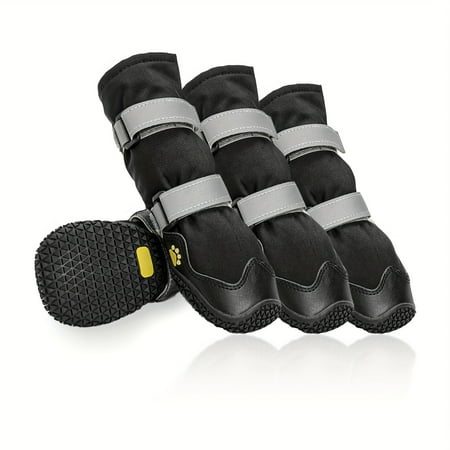 ENIYUU 4pcs Dog Boots Waterproof Non-slip Dog Shoes Ankle High Rubber Pleated With Reflective Strip Plush Paw Protectors For Winter Snowy Day Waterproof In Rainy Weather Outdoor Walk