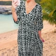 thumbnail image 7 of Casual Print V-Neck Long Dress, 2024 Dress Plus Size Summer Floral Dress, 3/4 Sleeve Flowy Dresses for Women, 7 of 7