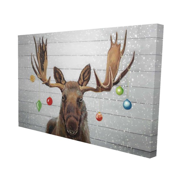 Moose has christmas balls - 24"x36" canvas - Print on demand