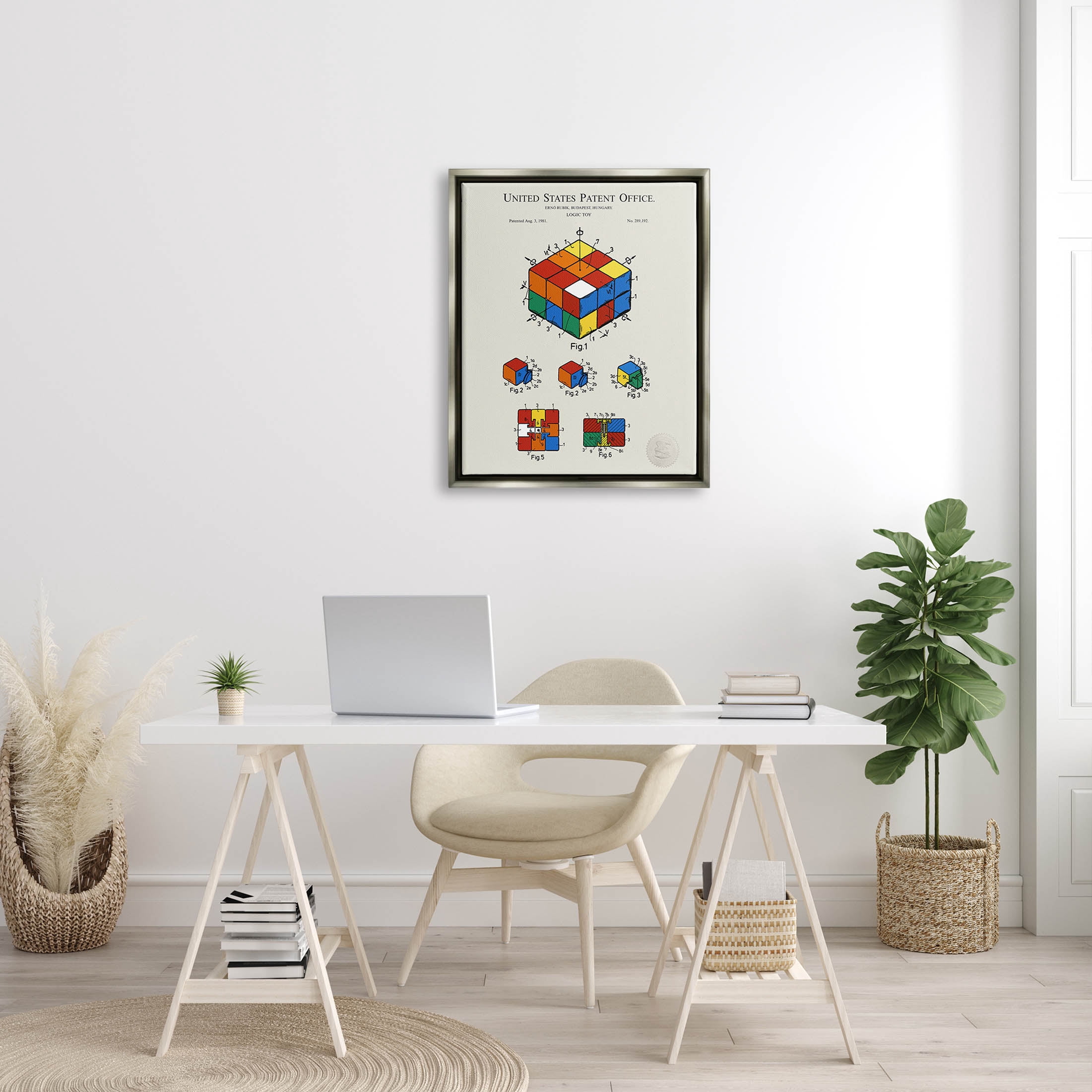 Stupell Industries Vintage Logic Toy Diagram Graphic Art Luster Gray Floating Framed Canvas Print Wall Art, Design by Karl Hronek